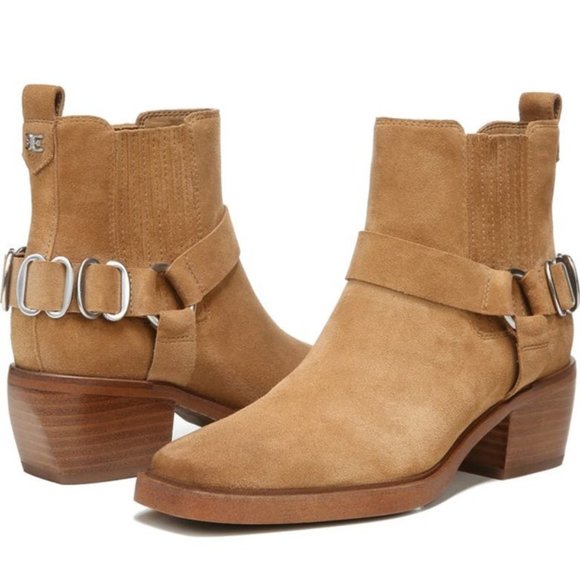 Sam Edelman Bellamie Boots Suede Harness Western Booties Camel Size 8 NEW - Picture 1 of 9